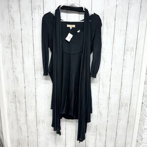 Mara Hoffman Dress Women Size L Vintage Black Long Sleeve Mini Draped 100% Silk